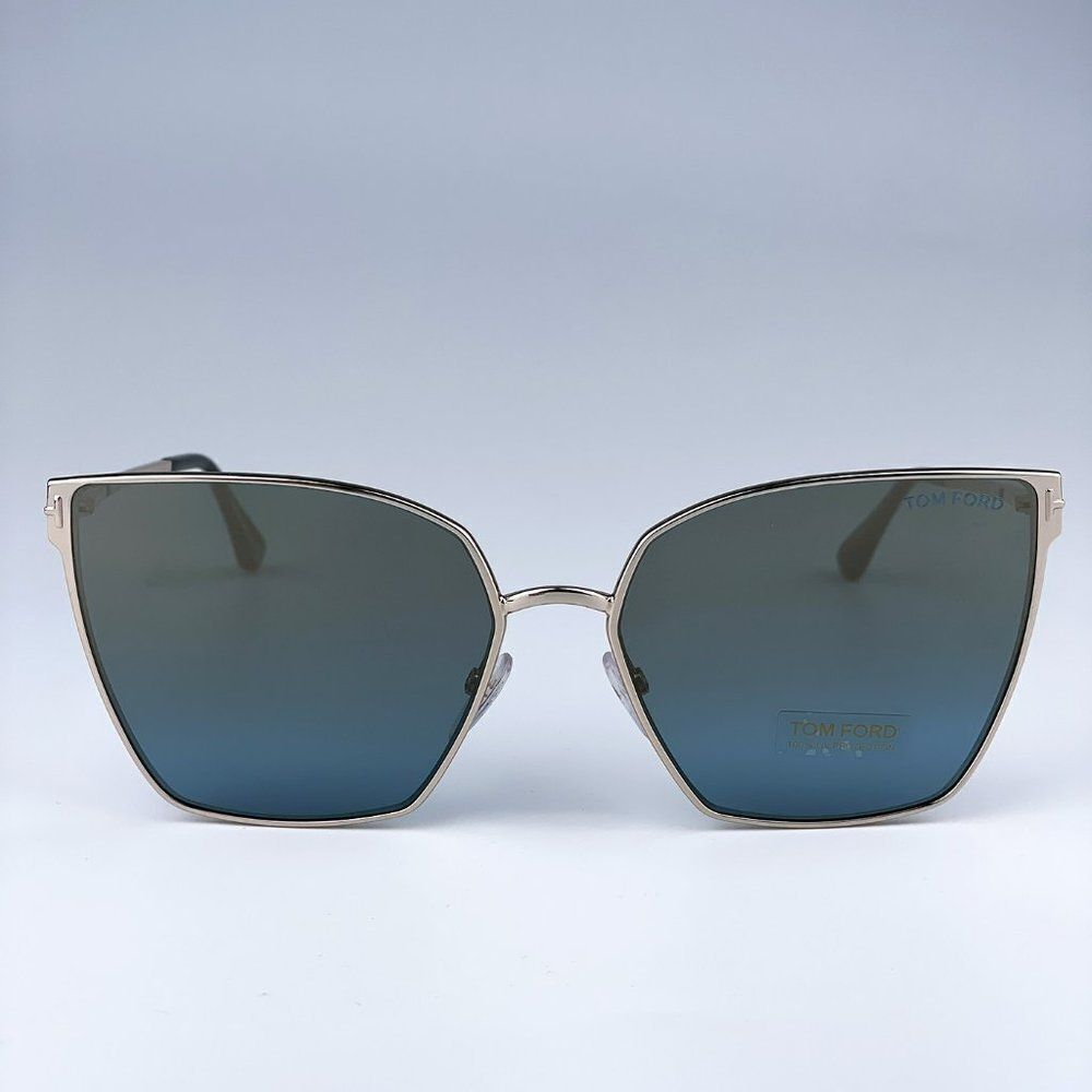 NEW Tom Ford FT0653/S 28V Gold Rose Blue Mirrored Metal Cat Eye Women Sunglasses